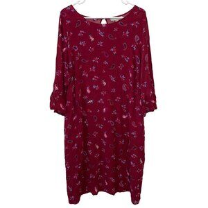 Woman Within Red Floral Paisley 3/4 Sleeve Dress 22W Keyhole Back 100% Rayon